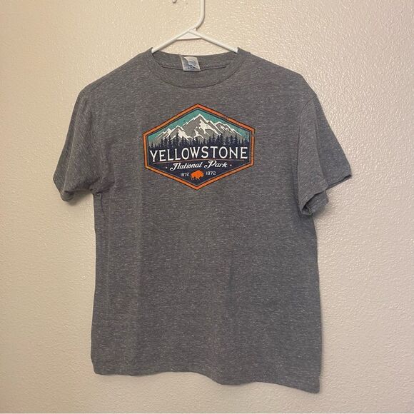 Yellowstone National Park crewneck T-shirt gray graphic print unisex youth Large - Picture 1 of 7